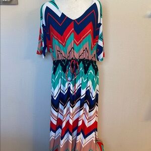 Haani Blue and Red Maxi Sundress with Scoop Neck and Dolman Sleeves